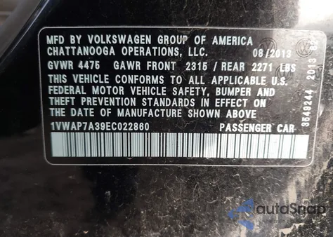 2014 Volkswagen Passat 2.5L Wolfsburg Edition из США, поврежденный, VIN 1VWAP7A39EC022860